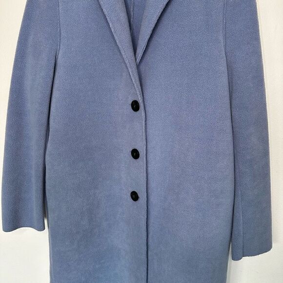 Harris Wharf London Women’s Dusty Blue Fleece Longline 3 Button Closure Coat - Picture 6 of 15